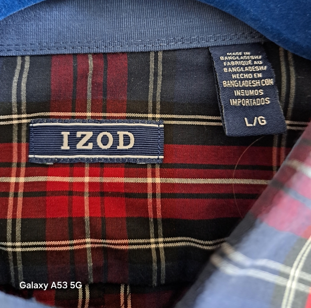 Izod Men's Plaid Button-Down Shirt - Navy & Red - Picture 3 of 4